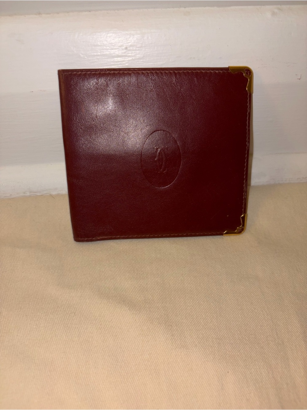 Men's Leather Bifold Wallet - Burgundy with Gold Corners